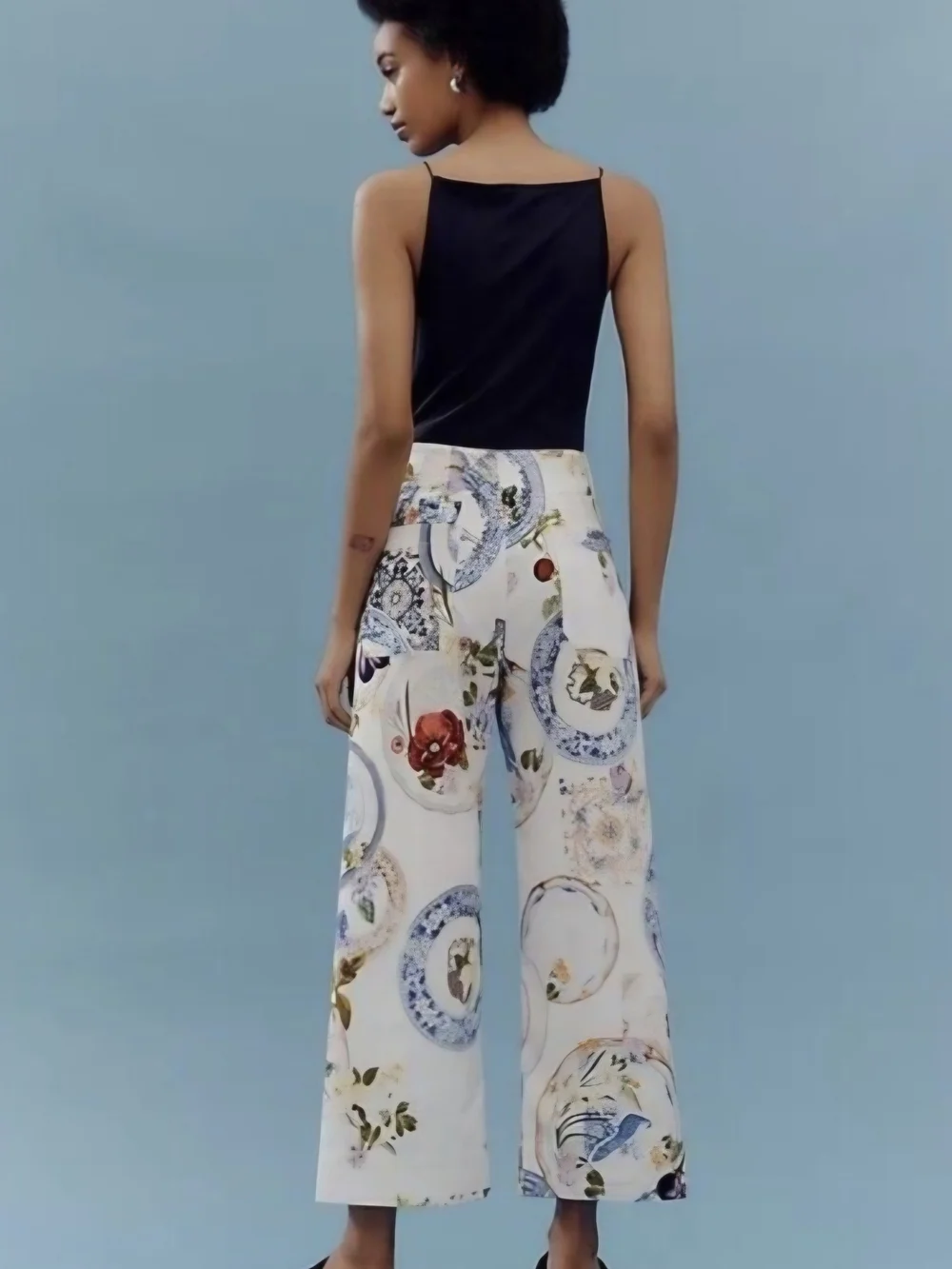 Anthropologie Colette Cropped Wide-Leg Pants Maeve Magic Fabric White Floral 26 - Picture 3 of 8